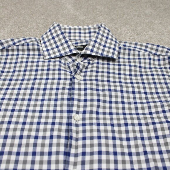 BOSS Hugo Boss Miles US Dress Shirt Adult 15 1/4, 34/35 Blue/Gray Sharp Fit L/S - Picture 4 of 12
